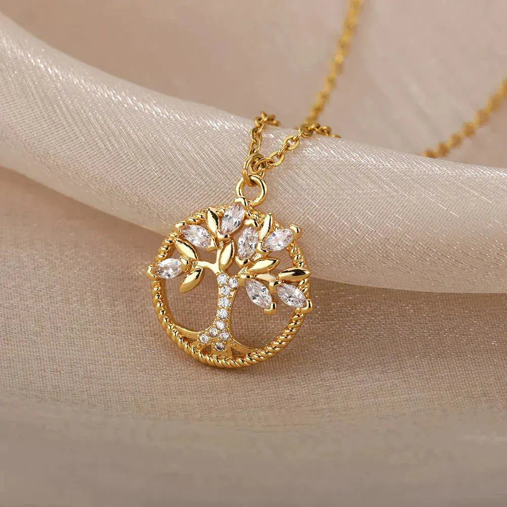 Theodora | Gold Tree of Life Necklace with Zirconia