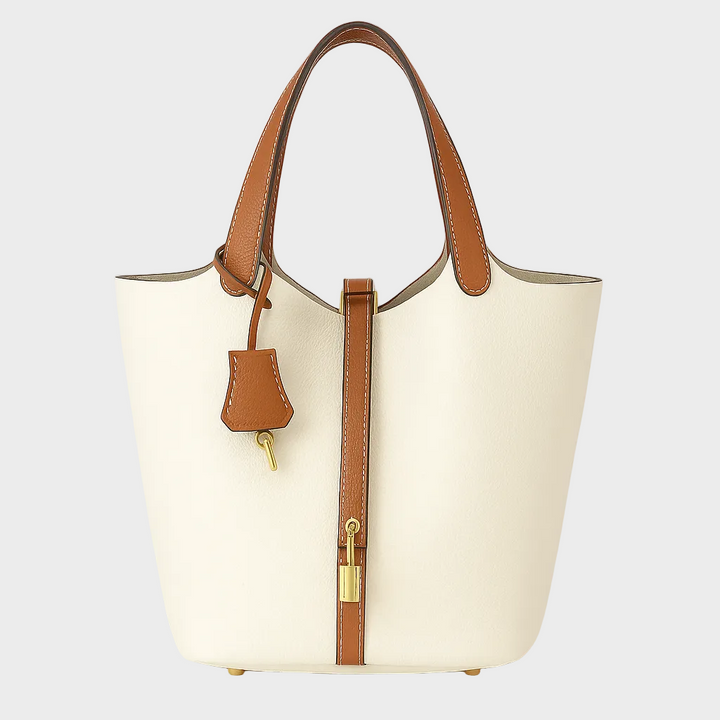 Pebbled Handbag with Lock Detail