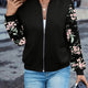 WINIFRED | FLORAL-SLEEVE BOMBER JACKET WITH ZIP FRONT