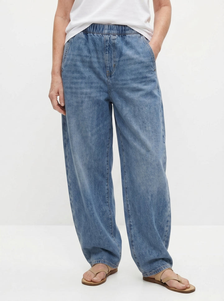 CLÍODHNA | RELAXED ELASTIC WAIST DENIM TROUSERS