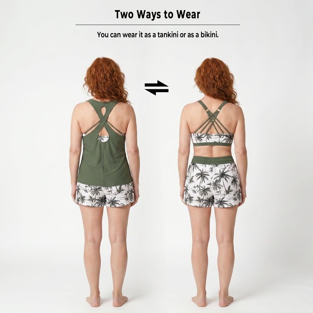 CRESSIDA | SPORTY THREE-PIECE TANKINI SET WITH POCKETS