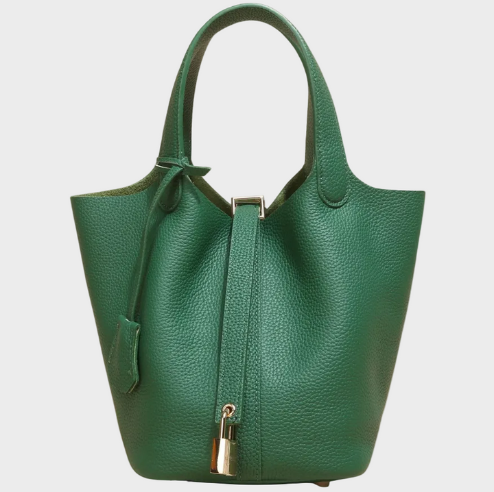 Pebbled Handbag with Lock Detail