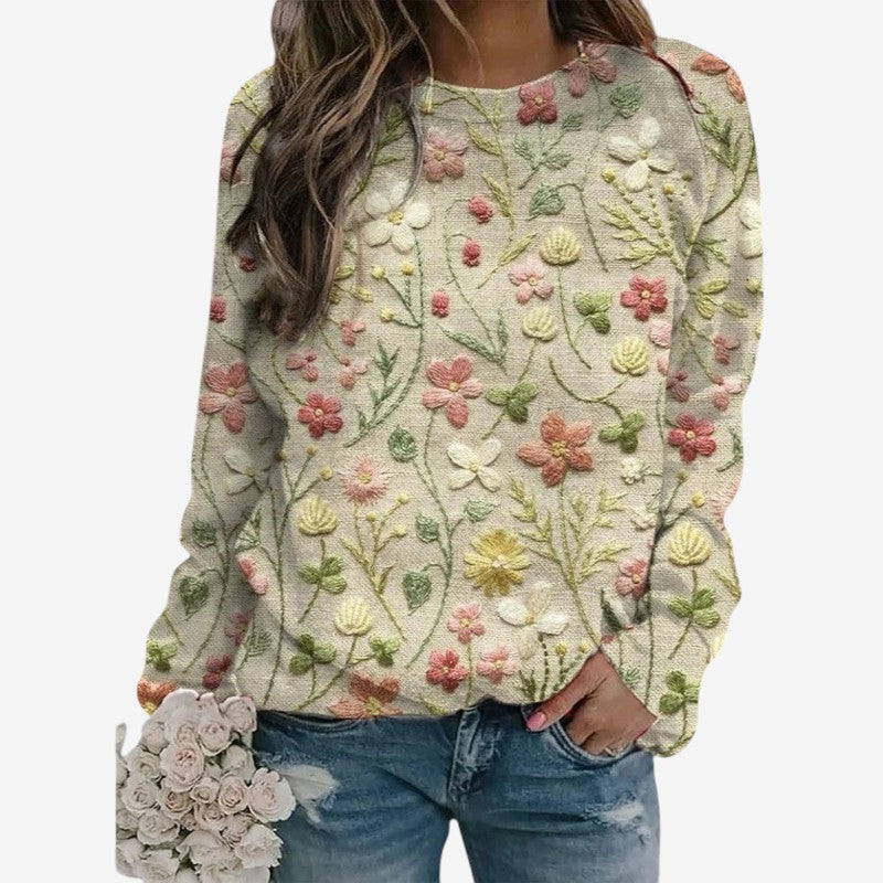IRIS | FLORAL EMBROIDERED ROUND-NECK JUMPER