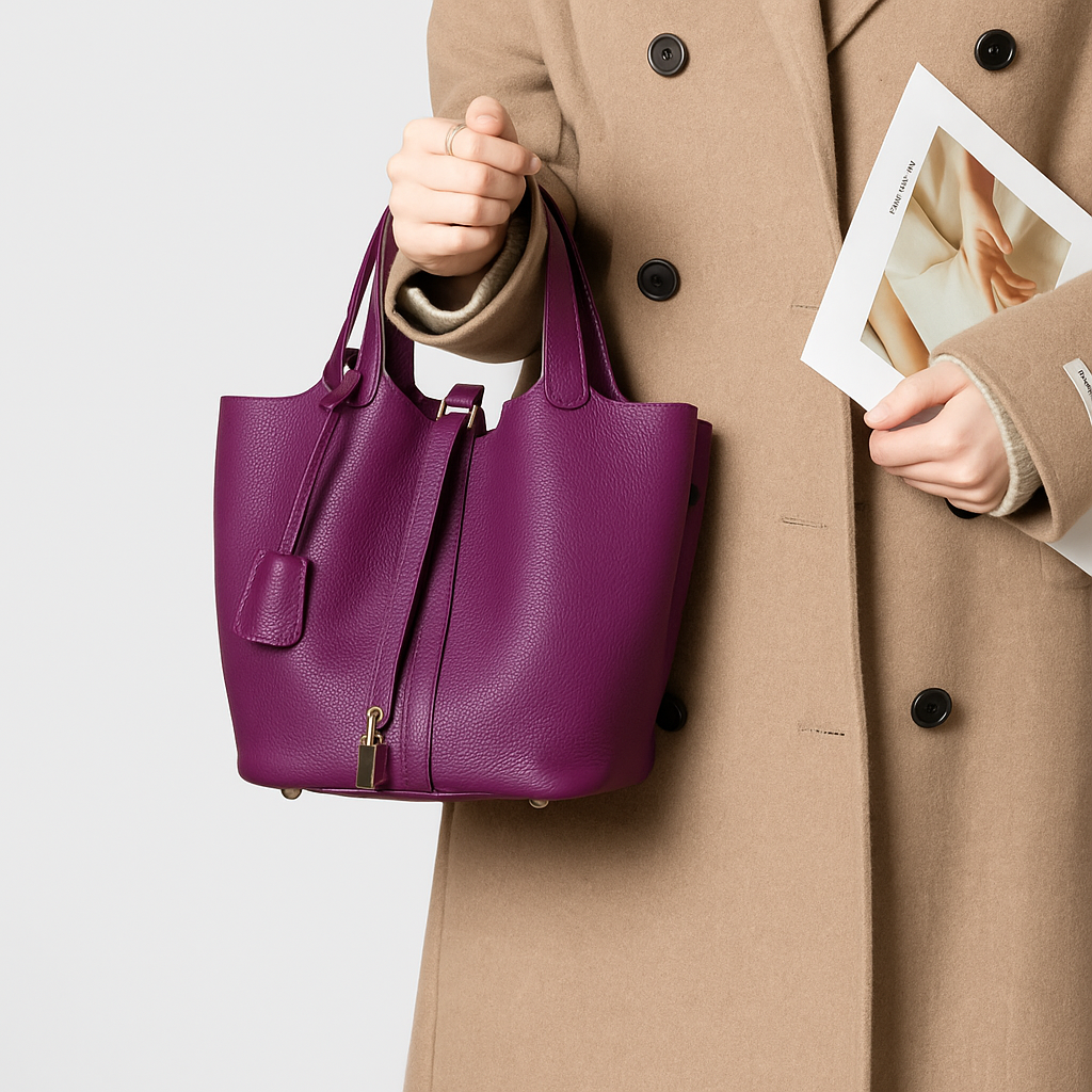 Pebbled Handbag with Lock Detail