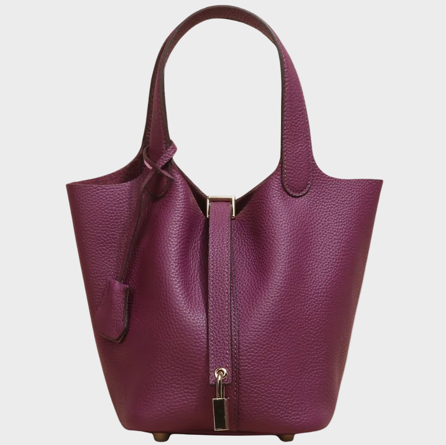 Pebbled Handbag with Lock Detail