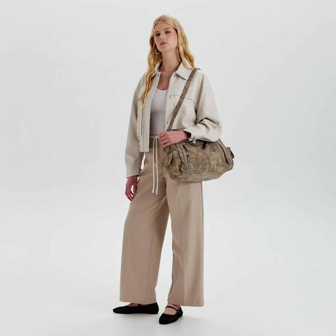 Faux Leather Crossbody Bag with Laptop Compartment