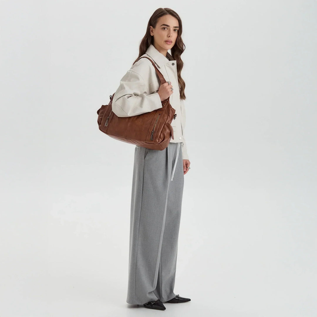 Faux Leather Crossbody Bag with Laptop Compartment