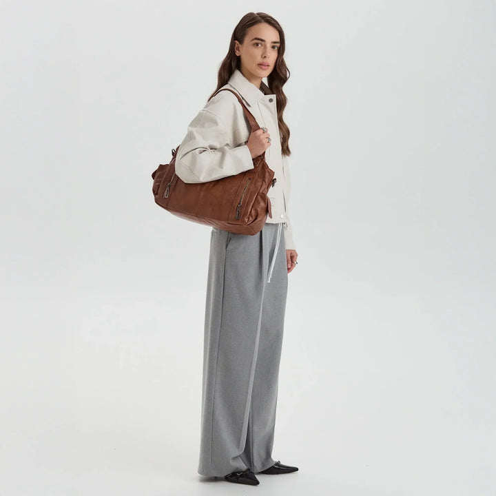 Faux Leather Crossbody Bag with Laptop Compartment