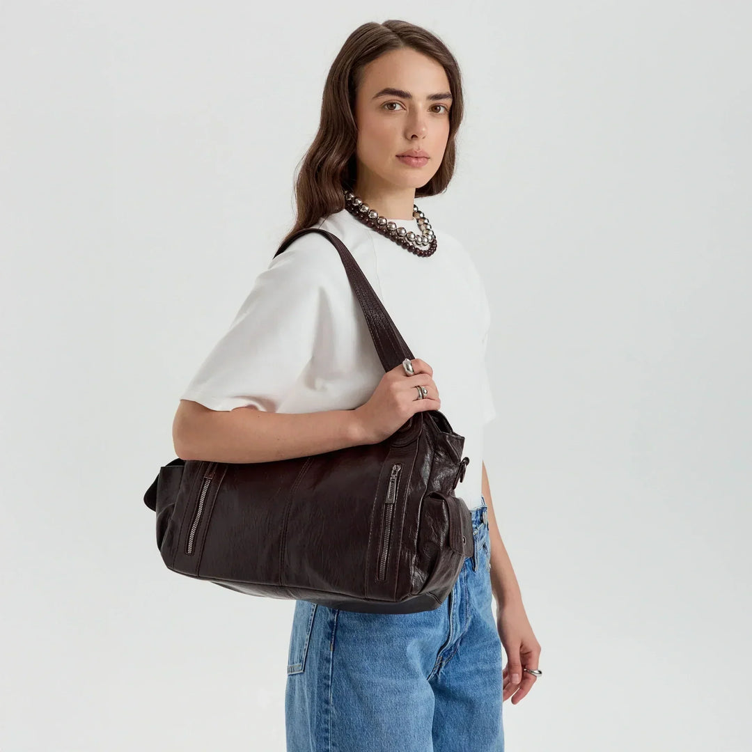 Faux Leather Crossbody Bag with Laptop Compartment