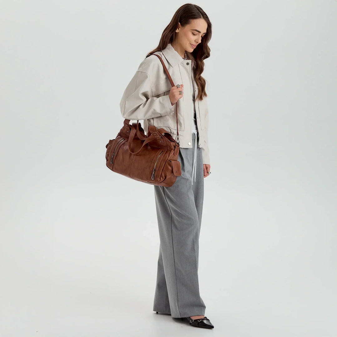 Faux Leather Crossbody Bag with Laptop Compartment