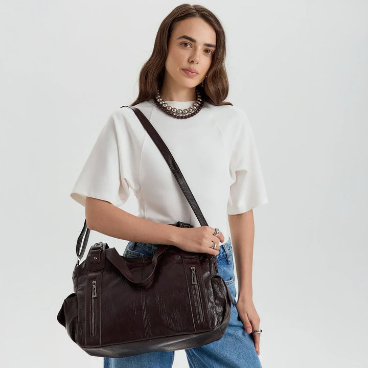 Faux Leather Crossbody Bag with Laptop Compartment
