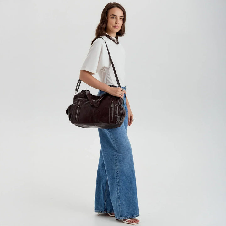 Faux Leather Crossbody Bag with Laptop Compartment