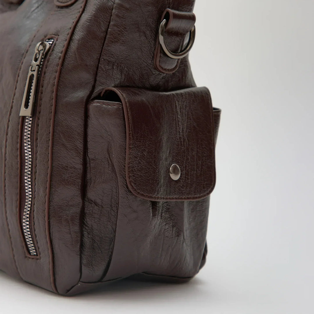 Faux Leather Crossbody Bag with Laptop Compartment