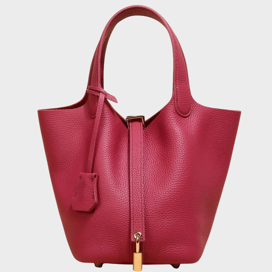 Pebbled Handbag with Lock Detail