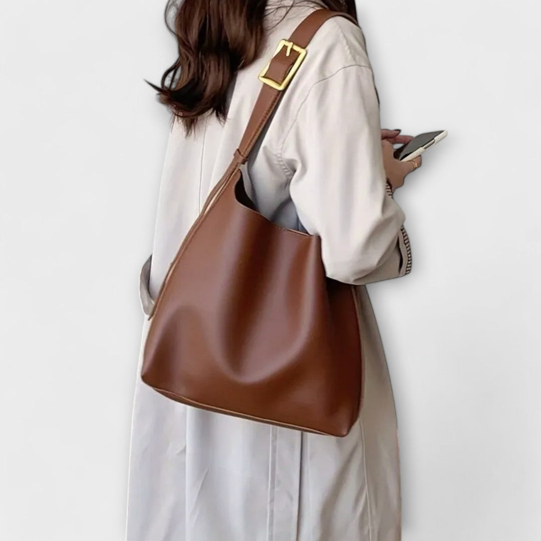 Faux Leather Shoulder Bag with Wide Strap