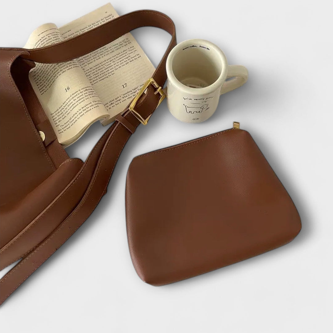 Faux Leather Shoulder Bag with Wide Strap