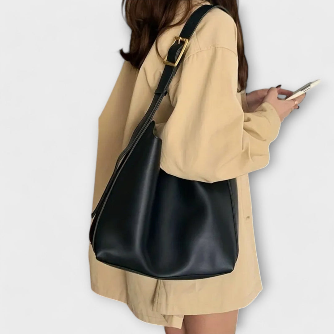 Faux Leather Shoulder Bag with Wide Strap
