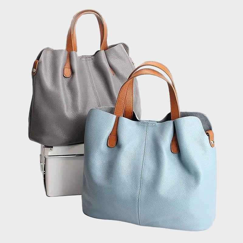 Litchi-Grain Leather Handbag with Adjustable Strap