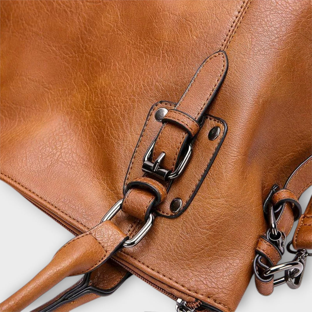 Leather Shoulder Bag with Magnetic Flap