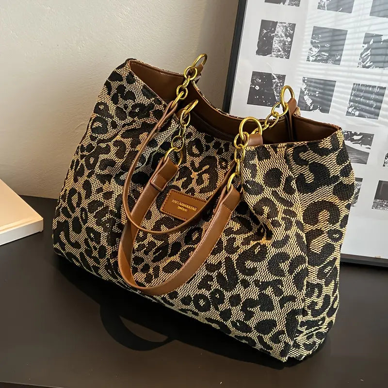 Woven Leopard Print Tote