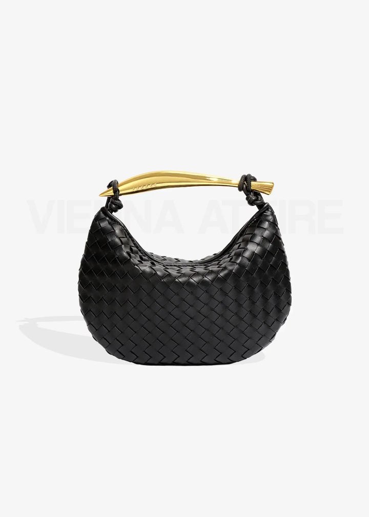 Woven Faux Leather Bag with Gold Handle