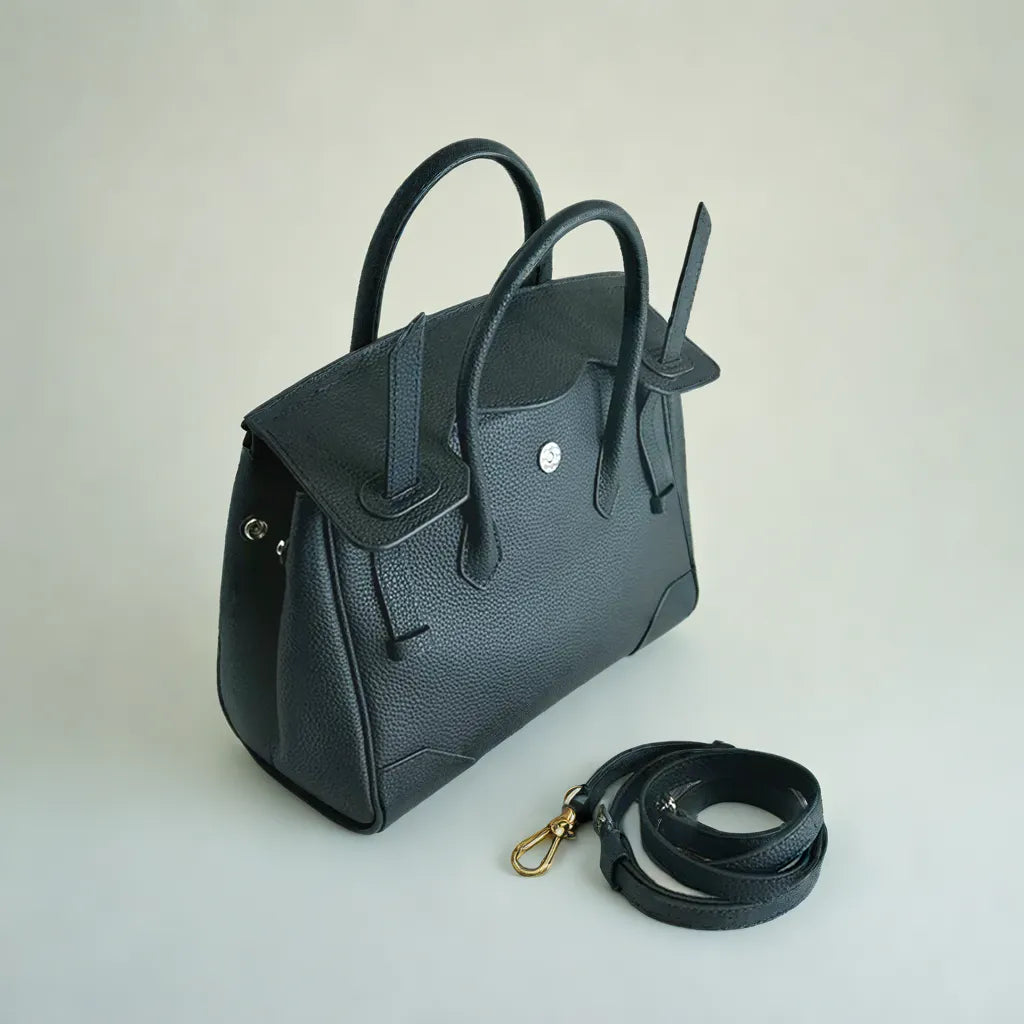 Structured Leather Bag with Detachable Strap