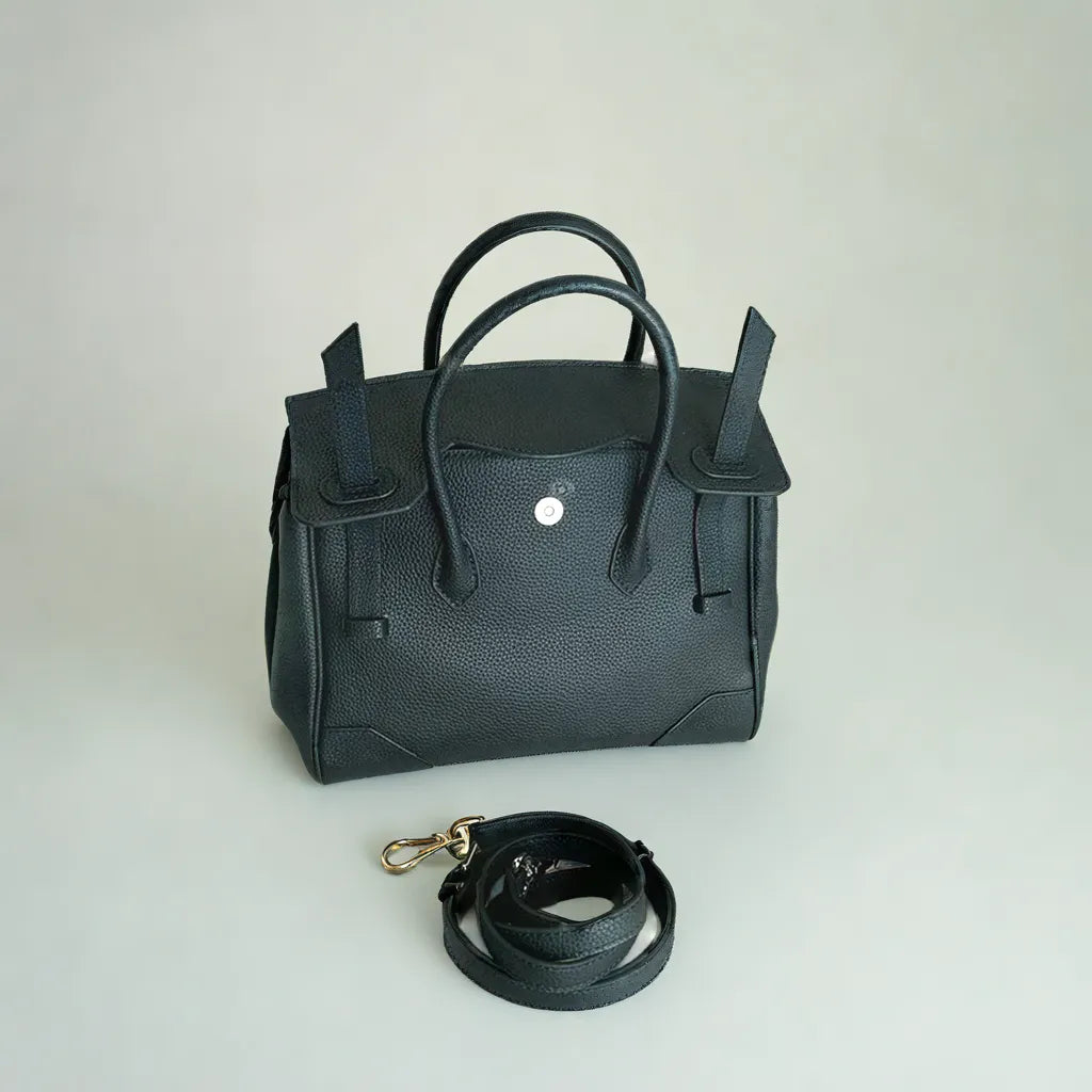 Structured Leather Bag with Detachable Strap
