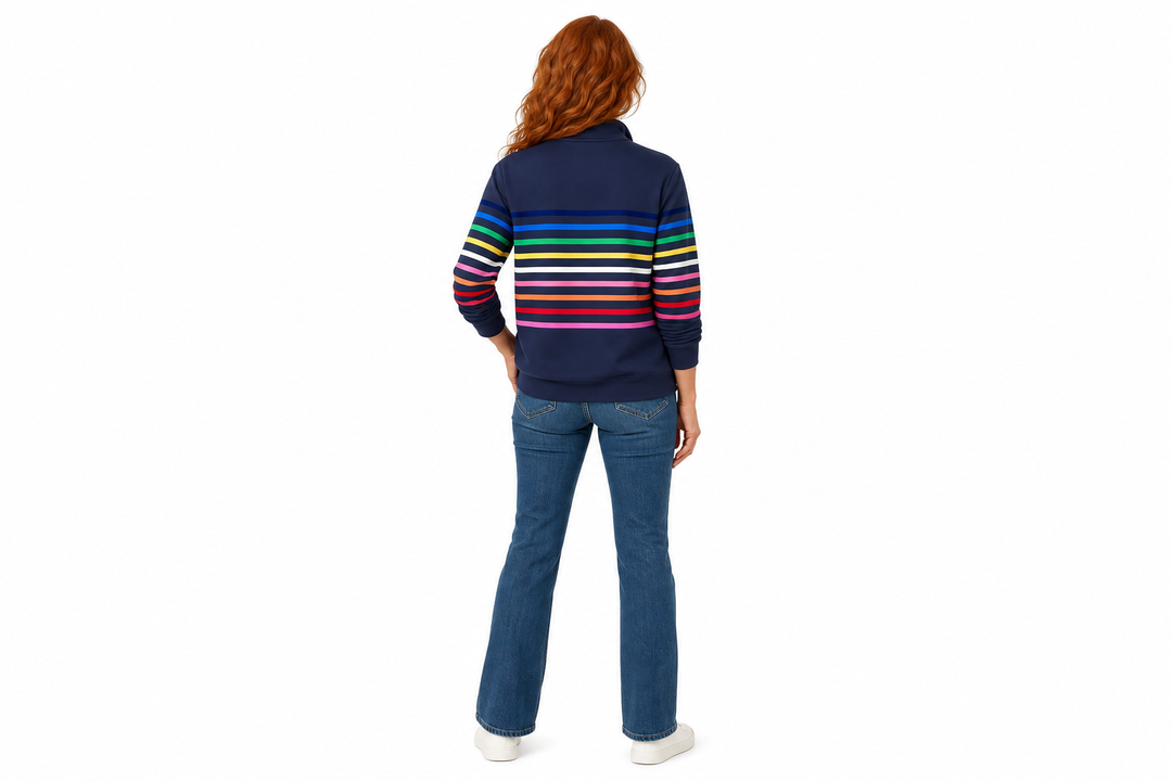 ELEANOR | STRIPED COTTON-BLEND ZIP-NECK JUMPER