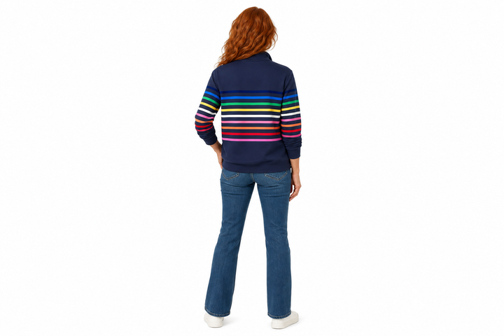 ELEANOR | STRIPED COTTON-BLEND ZIP-NECK JUMPER