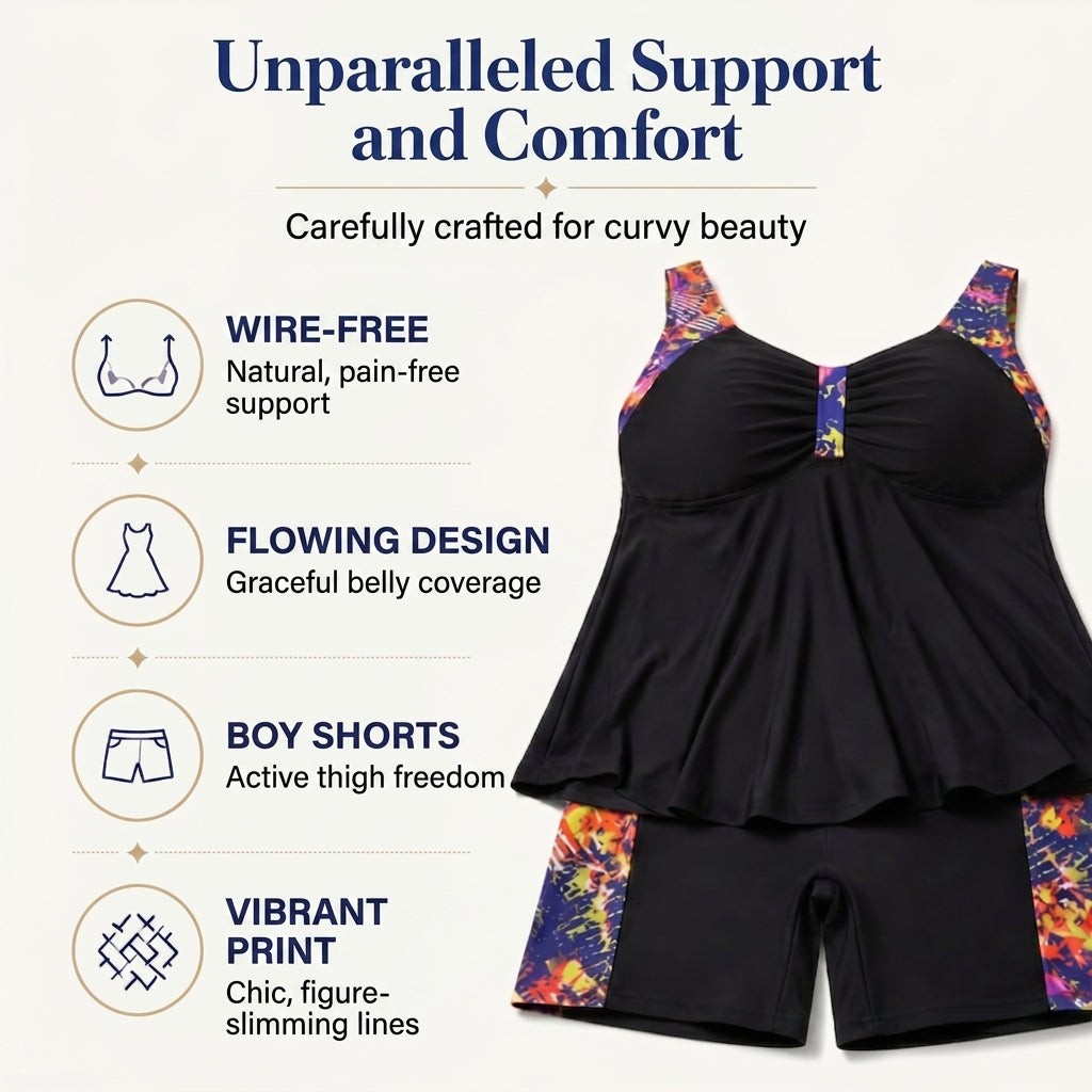CORDELIA | Flattering Tankini and Boy Short Swim Set