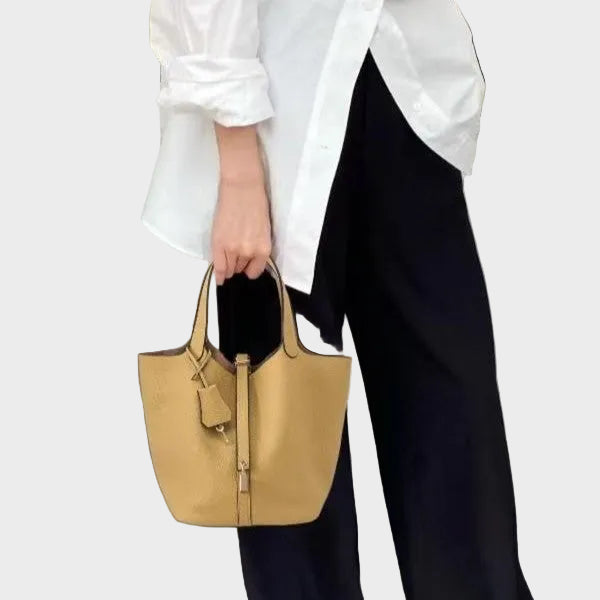 Pebbled Handbag with Lock Detail
