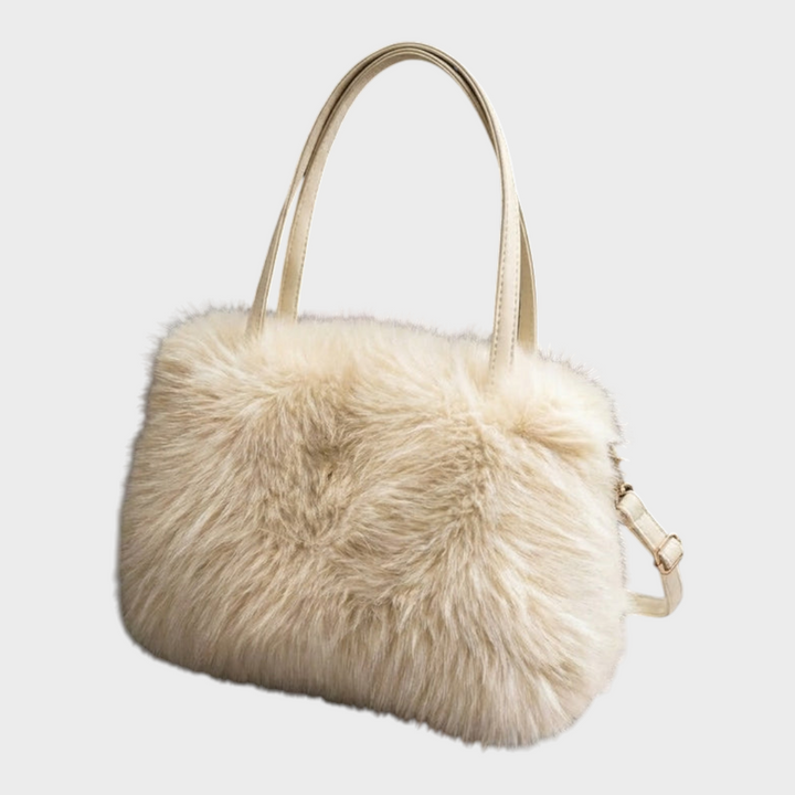 Faux Fur Handbag with Leather Handles