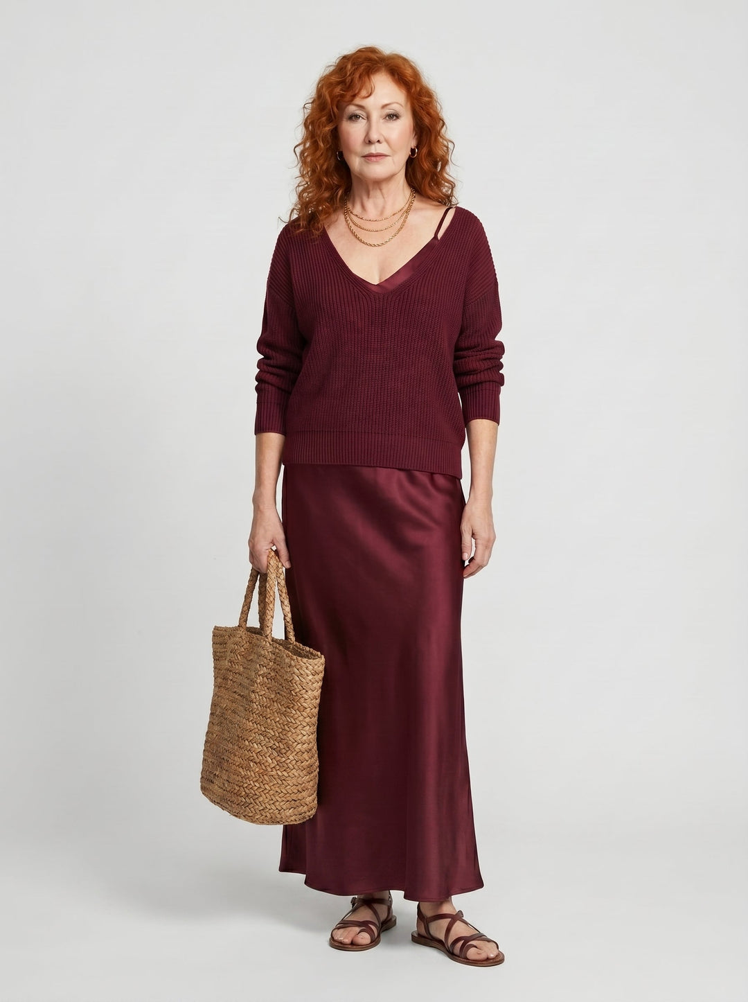 ELENA | SATIN MIDI DRESS & SOFT KNIT SWEATER SET