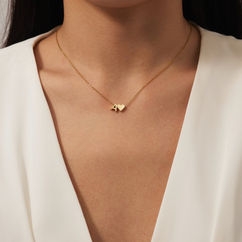 Emmeline | Initial Necklace with Heart Pendant