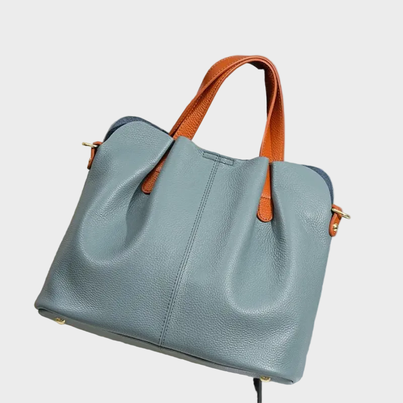 Litchi-Grain Leather Handbag with Adjustable Strap