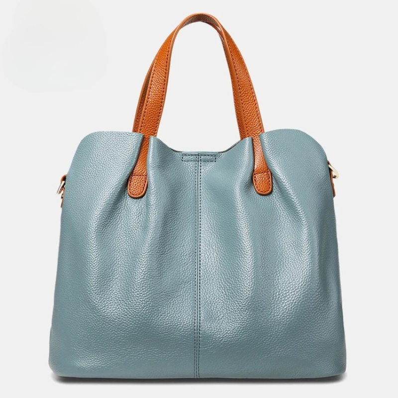 Litchi-Grain Leather Handbag with Adjustable Strap