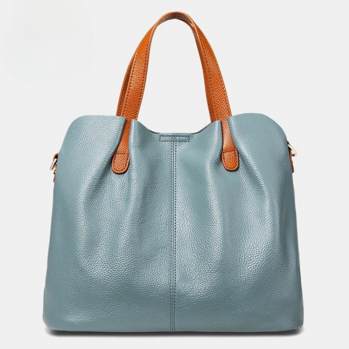 Litchi-Grain Leather Handbag with Adjustable Strap