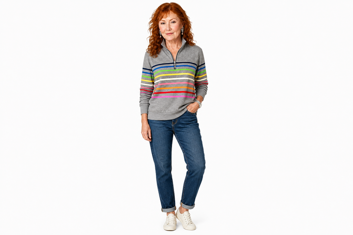 FLORENCE | COMFORTABLE STRIPED ZIP-NECK JUMPER