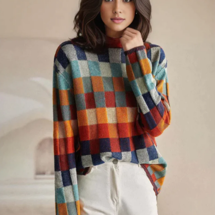 MAUREEN | HIGH-NECK PATCHWORK SWEATER