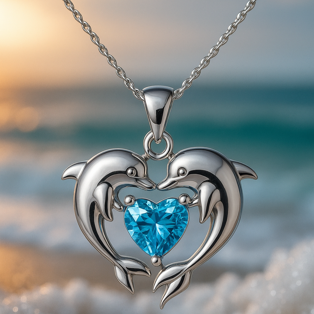 Naomi | Silver Double Dolphin and Opal Necklace