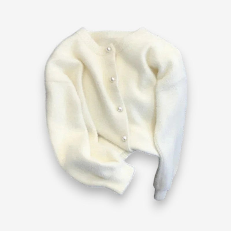 EDITH | ROUND-NECK CARDIGAN WITH PEARL BUTTONS
