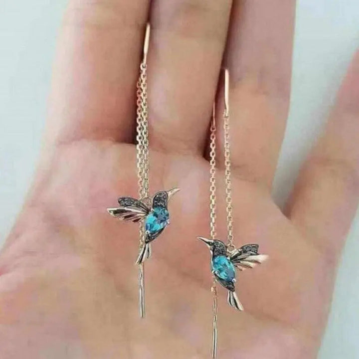Evangeline | Gold and Crystal Hummingbird Earrings