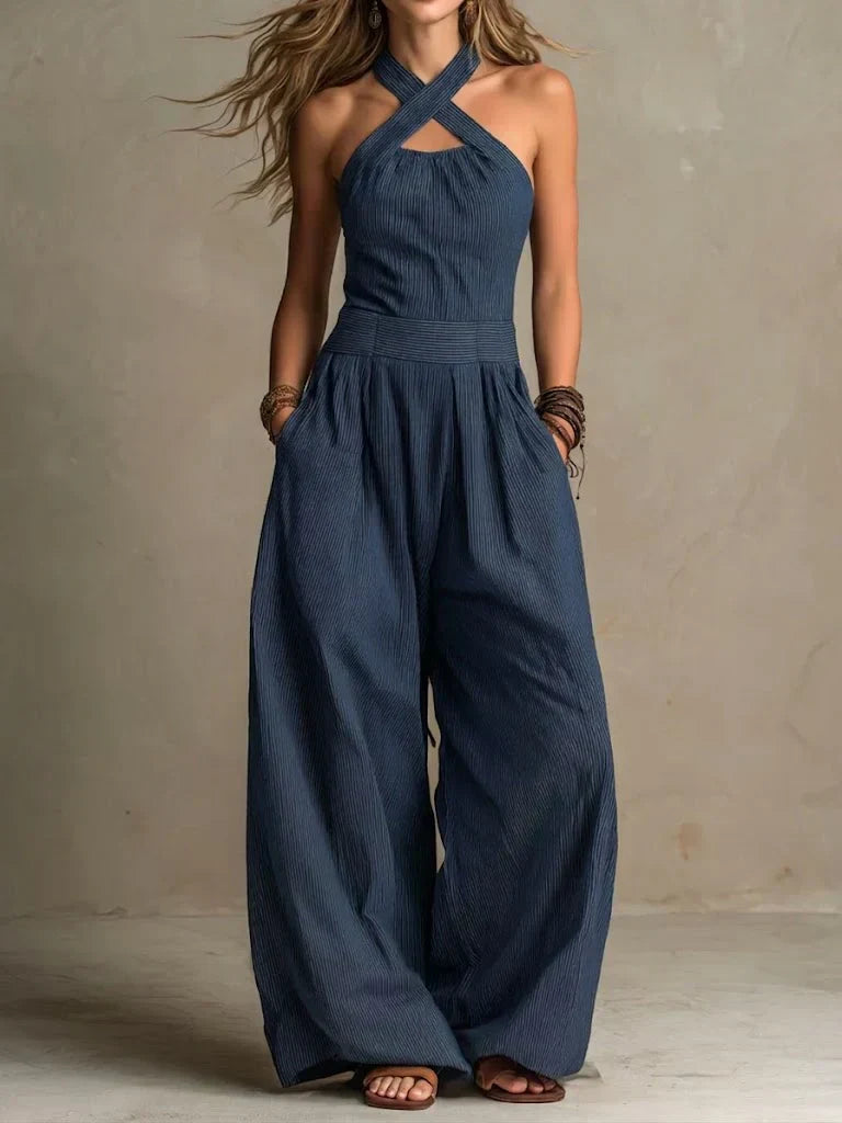 MERRYN | ELEGANT CROSS-NECK LINEN BLEND JUMPSUIT