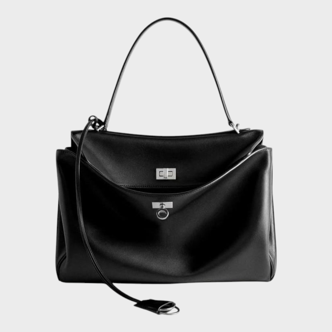 Structured Leather Handbag with Magnetic Flap