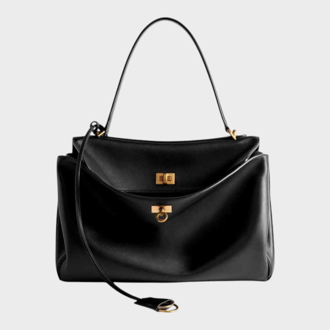Structured Leather Handbag with Magnetic Flap