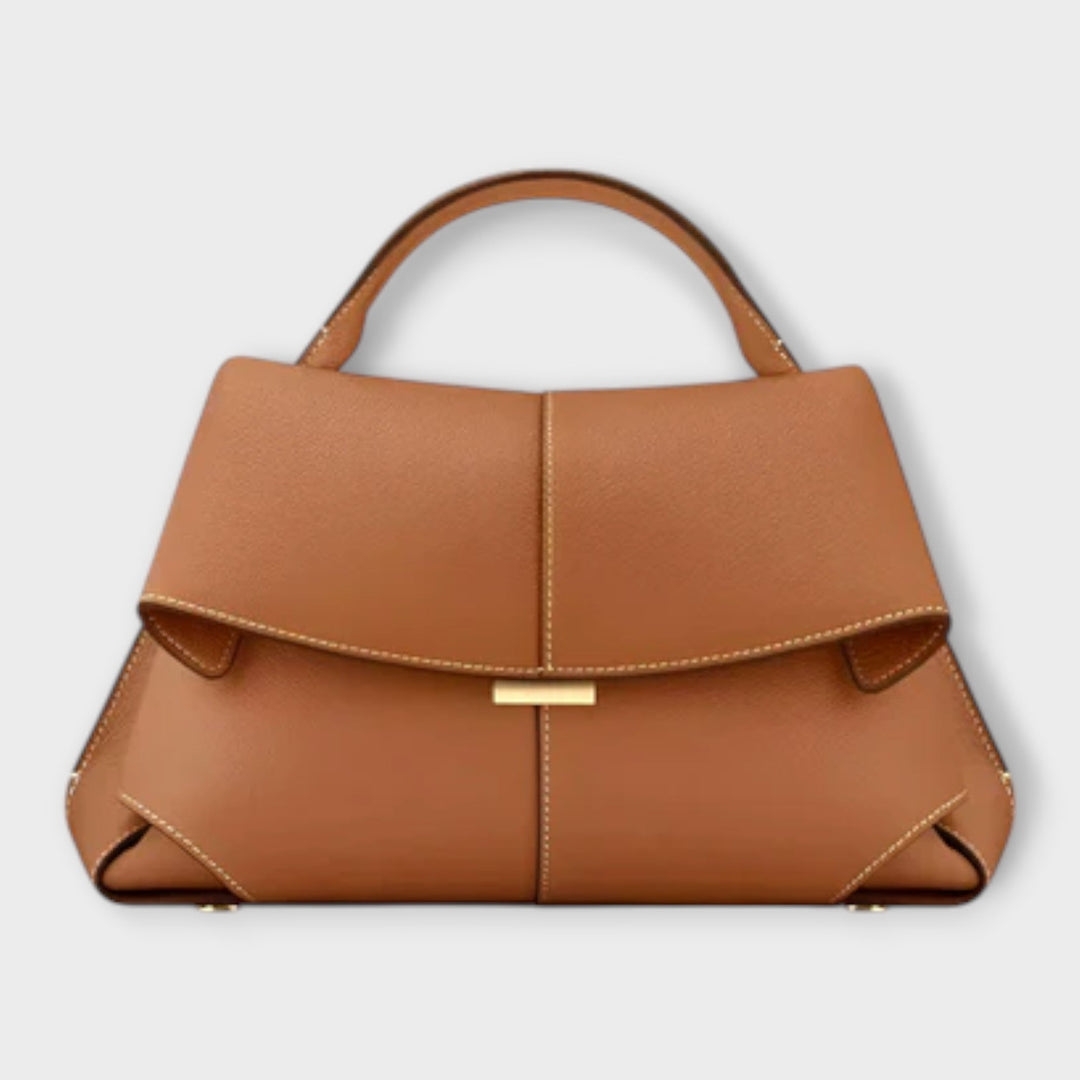 Structured Leather Handbag with Roll-Up Design