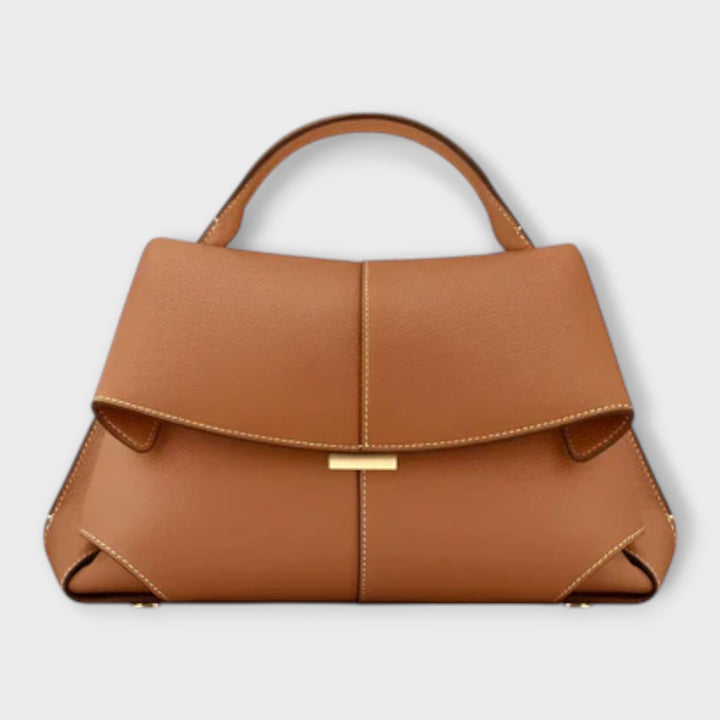 Structured Leather Handbag with Roll-Up Design