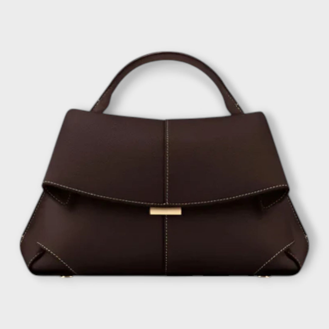 Structured Leather Handbag with Roll-Up Design