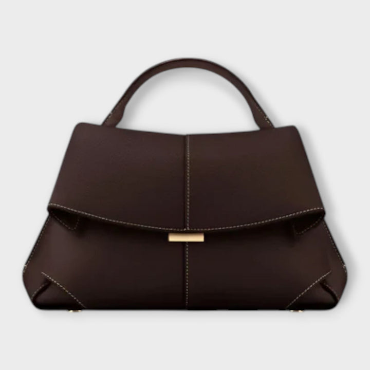 Structured Leather Handbag with Roll-Up Design