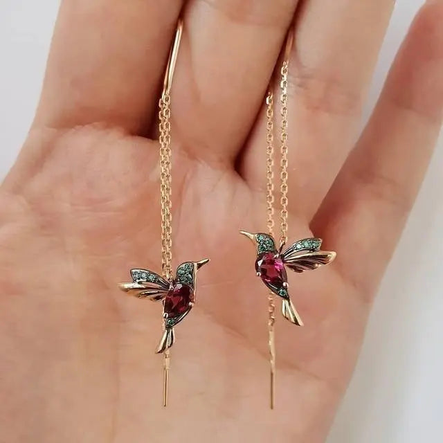 Evangeline | Gold and Crystal Hummingbird Earrings